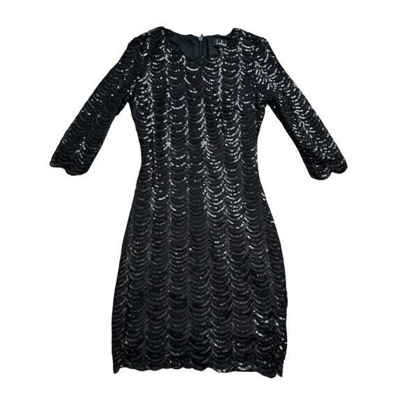 Lulus Stardust black sequin bodycon 3/4 sleeve mini dress size S - Picture 12 of 12